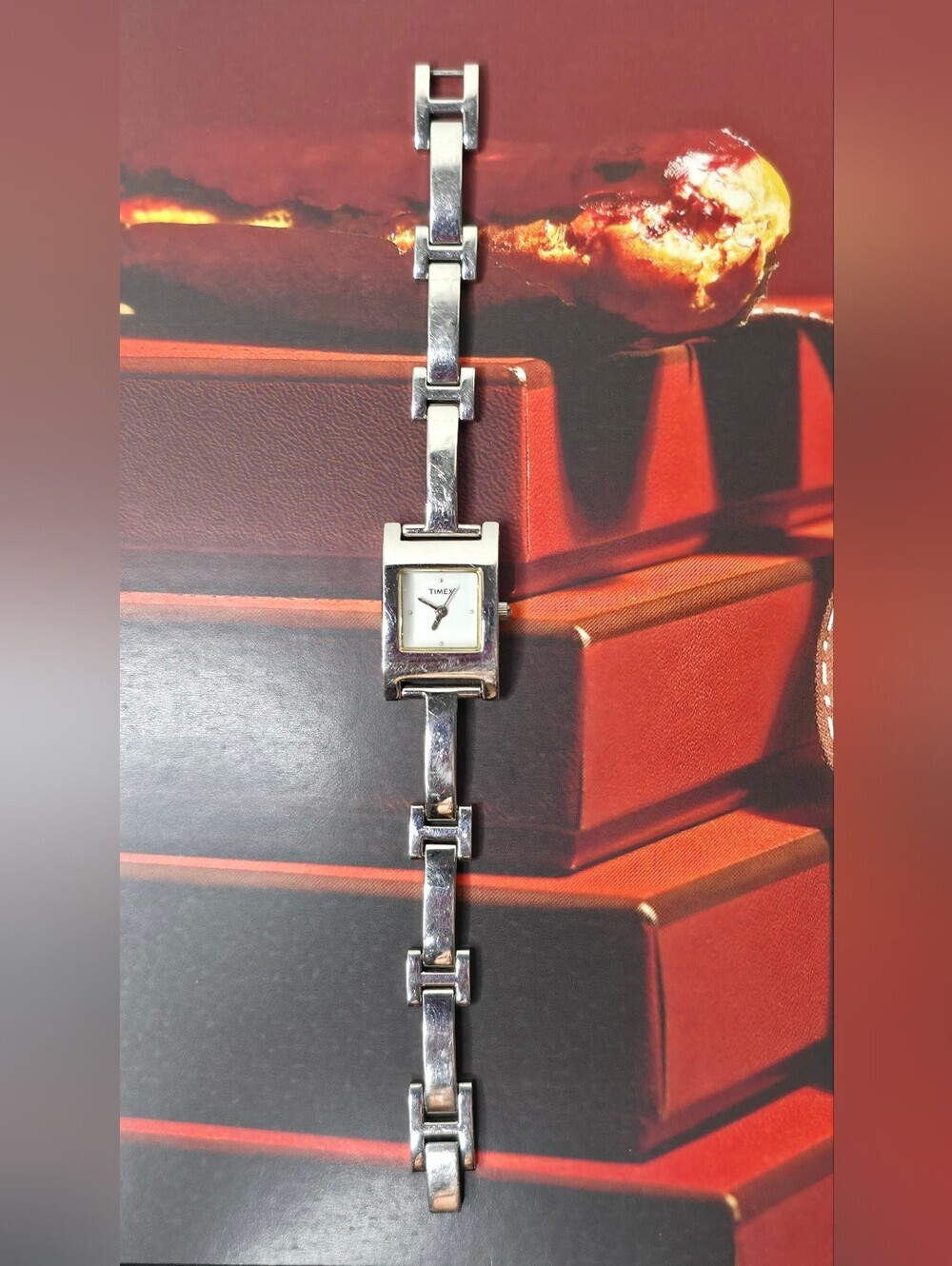 Timex Vintage Silver H Link Chain Bracelet Dress Watch 7 Inch